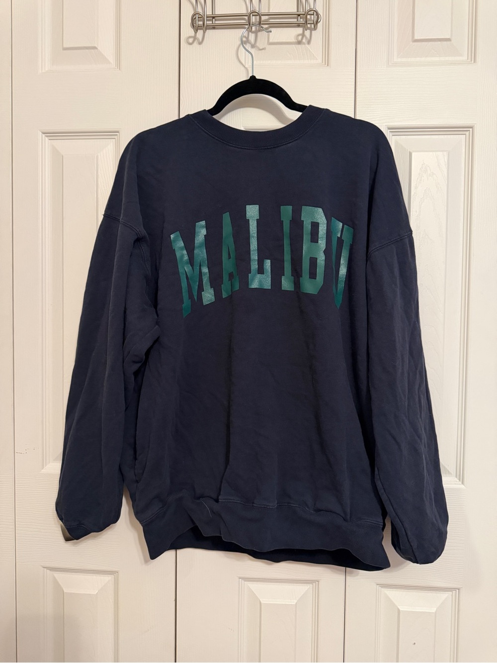 Malibu Oversized Crewneck Sweatshirt Navy Blue Teal Pullover Brandy John Galt